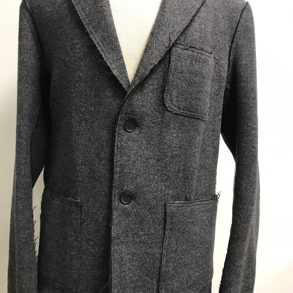 PHIL GREEN blazer black herringbone double faced wool fray edge M 40 - Picture 2 of 8